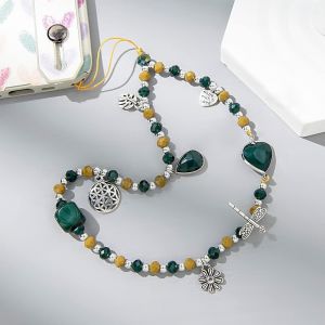 Cordon pour t&eacute;l&eacute;phone portable en perles et cailloux, 1 pi&egrave;ce verte fonc&eacute;e, d&eacute;coration &eacute;l&eacute;gante pour &eacute;tui, bracelet l&eacute;ger et solide pour accessoires - Neuf