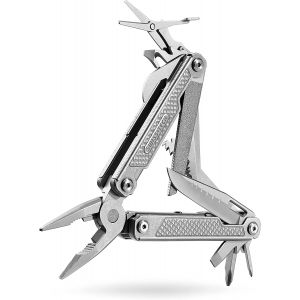 Pince Multifonction 17 en 1 avec Structure Autoverrouillee Swiss+Tech, Tete de Pince en Acier Inoxydable, Couteau en 8Cr13MoV, Motif Exquis, Couleur d'Argent Mate, Pour Survie, Camping, Randonnee - Neuf