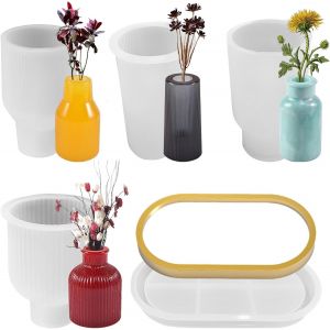 5 pi&egrave;ces Moules en Silicone en Forme de Vase Moule Vase Resine Epoxy DIY Fleurs Moule en Silicone Bouteille pour Faire des Vases &agrave; Fleurs, des Ornements D&eacute;coratifs - Neuf