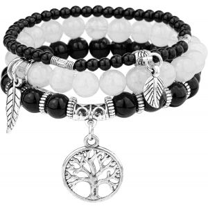 Eryi-3 Pcs Bracelet Pierre Naturelle Femme,Boho Bracelet Perles Femme Avec Pendentif Arbre De Vie,Bracelets De Yoga Femmes,17-24 Cm Bracelets Pierre Coloré,Bijoux Cadeau Pour Femmes Fille - Neuf
