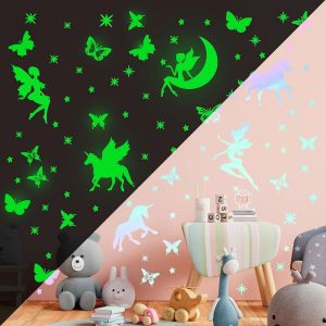 ERYI-Licorne Fée Étoiles Phosphorescentes Stickers Papillon Fluorescente Lumineuses Autocollants Muraux Enfants Étoiles Fluorescente Pour Bébé Fille D'Enfants Chambres Plafond Décoration Muraux Salon - Neuf