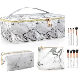 Trousse de maquillage 13 en 1 pour femme - Trousse de toilette de voyage étanche - Trousse de maquillage en vrac pour sac à main avec 10 pinceaux de maquillage professionnels - Trousse de r - Neuf