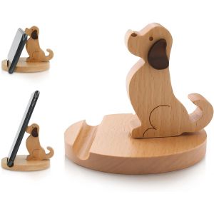 KAL-Support De T&eacute;l&eacute;phone En Bois En Forme De Mini Chien Pour T&eacute;l&eacute;phone Portable Compatible Avec Mini Pad Phone X Xs Xr 11 (Couleur Bois) - Neuf