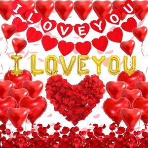 SJZG-Ballons D&eacute;coratifs De Saint-Valentin, Ballons En Forme De Coeur Avec 1000 P&eacute;tales De Rose, D&eacute;coration De Fian&ccedil;ailles, Anniversaire, F&ecirc;te De Mariage, Demande En Mariage, Confession - Neuf