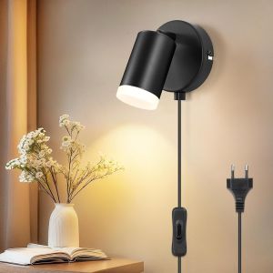 Applique Murale Intérieure Avec Interrupteur - Gu10 Spot Lampe Mural 7w Moderne Tourner 350° Pour Tableau Pour Chambre À Coucher Salle De Lecture Placard Cuisine Bureau - Sans Ampoules - Neuf