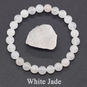 Bracelet En Perles De Pierre Lapis Lazuli Naturelle 5a Pour Homme,Élastique,Haute Qualité,Bijoux De Guérison Énergétique,Cadeau Pour Petit Ami-17cm(6.69inch)-8 White Jade - Neuf