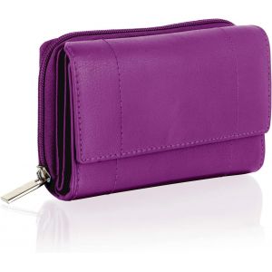 CAUC-Porte-Monnaie pour Femme, Petit Porte-Monnaie protégé par RFID en Cuir véritable avec Poches zippées pour pièces et Cartes - Neuf
