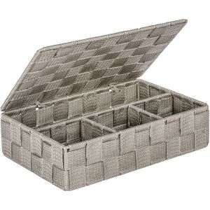 Wenko - Organiseur Salle De Bain 4 Compartiments Adria, Petit Panier Rangement Salle De Bain Avec Couvercle, Polypropyl&egrave;ne, 26x17x7.5 Cm, Taupe - Neuf