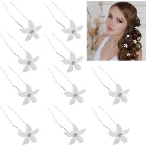 Kal-10 Paquets De Mini-Fixes À Cheveux Avec Fleurs Blanches Et Strass - Décoration De Mariage - Accessoires De Cheveux Pour Filles - Neuf