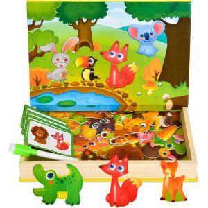KAL-Puzzles En Bois Magnétique,Magnétiques Puzzle Jouet Enfant, Tableau Double Face Aimanté,Nouveau Jouet Montessori,Jouet Educatif Enfant Motif Animal Jigsaw Pour 3 4 5 Ans - Neuf