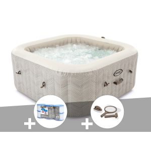 Kit spa gonflable Intex PureSpa Chevron carr&eacute; Bulles 6 places + 6 filtres + Kit d'entretien - Neuf