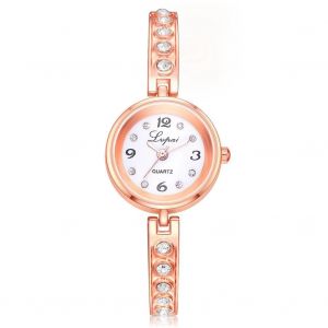Lvpai Femmes Luxueux Strass Quartz Montre Analogique Montre-Bracelet Ronde (Or Rose + Blanc) - Neuf