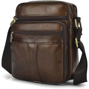 Petit sac messager en cuir véritable pour homme (marron), sac à bandoulière pour homme, sac messager, sac d'affaires vintage, sac à dos à bandoulière, pochette, sac multifonctionnel pour homme - Neuf