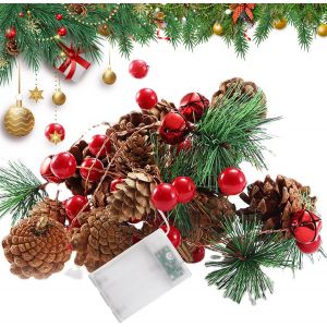 JGD-Guirlande lumineuse de No&euml;l de 2 m avec 20 LED en blanc chaud, &agrave; piles, avec baies rouges, d&eacute;coration pour l'ext&eacute;rieur et l'int&eacute;rieur, No&euml;l, Nouvel An - Neuf