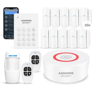 JEXNOVASHOP-Alarme Maison sans Fil 15 Pack WiFi Alarme S&eacute;curit&eacute; Syst&egrave;me Cambrioleur sans Fil 120DB, Kits de s&eacute;curit&eacute; pour la Maison, Extensible &agrave; volont&eacute;-Compatible avec Alexa, Google Assistant - Neuf