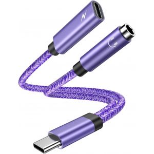 Thef-Adaptateur Usb C Vers Jack Aux 3.5mm, 2 En 1 Type C Prise Casque Avec Charge Rapide Câble Pour Samsung Galaxy S25 S24 Ultra S23 Fe S22 S21 A56 A55 5g A54 A53 A36 A35 A34, Iphone 16 15 Pro Max, X - Neuf