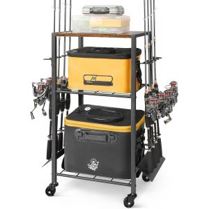 Lbgwp60-Supportde Canne À Pêche Accessoires De Pêche Organisateurs D'équipement De Pêche 8 Cannes À Pêche Chariot De Pêche Pour Garage, Maison, Entrée, Coin Idée Cadeau Pour Homme Et Papa - Neuf