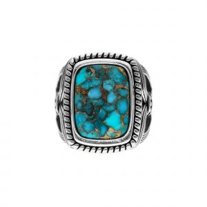 Bague Argent Homme Temple Pierre Turquoise - Neuf