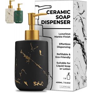 SJZG-- Distributeur Savon Douche C&eacute;ramique 400Ml | Distributeur Savon Salle De Bain | Distributeur De Savon Liquide Vaisselle Pompe Savon | Pousse Mousse Savon Main | Distributeur &Agrave; Savon (Noir) - Neuf