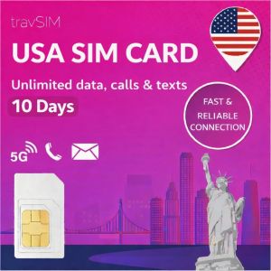 MEVRONISSHOP-Carte SIM USA | R&eacute;seau T-Mobile | Donn&eacute;es, appels et textes illimit&eacute;s aux USA | SIM USA Fonctionne sur Les appareils iOS et Android | Carte SIM Pr&eacute;pay&eacute;e USA 10 Jours - Neuf