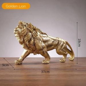 (1pc-37x18x9cm) Ornement en résine du Roi Lion doré pour la maison, le bureau, la statue d'animal, accessoires de décoration pour le salon, la maison - Neuf