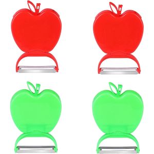 Lbgwp60-Lot De 4 Éplucheurs De Légumes, Pliables, En Forme De Pomme, Universel, Couteau Eplucheur, Convient À La Plupart Des Fruits Et Légumes (Vert Et Rouge) - Neuf