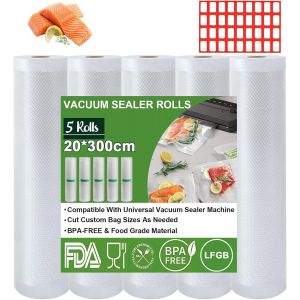 Sac sous Vide Alimentaire, 5 Rouleaux 20cm x 3m/Rouleau Film Sous Vide Alimentaire, Approuv&eacute; par la FDA, LFGB, Sac Congelation Sous Vide, Compatible Avec la Scelleuse Sous Vide - Neuf