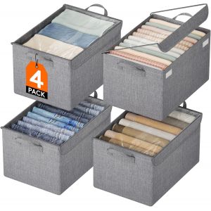 Jexnovashop-Lot De 4 Boite Rangement En Oxford Avec Couvercle Transparent, Rangement Dressing Armoire, Panier Rangement Pliable, Organisateur Placard, Vetement, Couverture, Livre, Jouet, Gris Clair, - Neuf