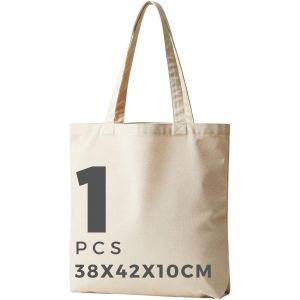 Sjzg-Sac En Coton Naturel 145 G/M&sup2; Non Imprim&eacute; 38 X 42 X 10 Cm Avec Longues Anses | Sac En Toile De Jute &Agrave; Peindre Et &Agrave; D&eacute;corer | Sacs En Tissu Solides Pour Le Shopping Et Le Quotidien - Neuf