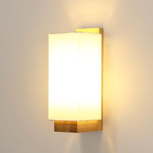 Ulteronixshop-Toolight Applique Murale Int&eacute;rieure Bois, Lampe Murale Abat-Jour En Tissu E27, Luminaire Mural Int&eacute;rieure Pour Chambre Couloir Escalier Salon, Rectangle (Ampoule Non Incluse) - Neuf