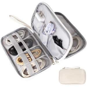 Pochette Rangement Cable, Double Couche Tech Pouch Avec Poign&eacute;e Portable, Ton Meilleur Voyage Accessoires, Pour Ranger Les Petits Accessoires &Eacute;lectroniques, Alimentation Mobile Usb (Beige) - Neuf