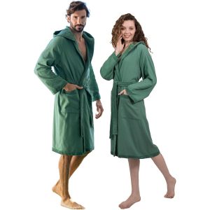 Peignoir Pour Femme Avec Capuche,Design Et Fabrication Italienne,En 100% Coton,Ultra Fin,Super Absorbant,Anti-Boulochage,Avec 2 Serviettes Incluses - Neuf