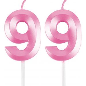 Eryi-Bougies D'anniversaire En Forme De Chiffre 99 - Rose - Décoration De Gâteau 3d - Pour Fête D'anniversaire, Mariage, Fête D'entreprise, Décoration De Gâteau D'anniversaire - Numéro 99 - Neuf