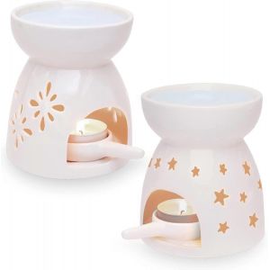 Brûleur en céramique - Lampe aromatique avec photophore - Grand bol d'eau pour une longue durée de combustion - Fleur - Neuf