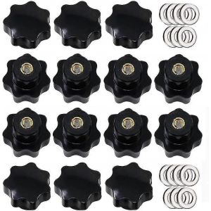 14 pièces M8 moleté filetage pince bouton,poignée étoile,boutons de main en forme d'étoile bouton de serrage en plastique noir avec rondelles-En stock - Neuf