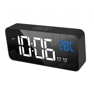 Réveil LED Horloge électrique Multifonctionnel Exquis Surface Miroir Silencieux Horloge de Chevet Pour La Maison Chambre Bureau Décor Noir - Neuf