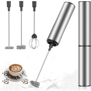 Mousseur &agrave; lait &eacute;lectrique, mousseur &agrave; lait rechargeable par USB et mini batteur avec fouet double t&ecirc;te, m&eacute;langeur en acier inoxydable pour caf&eacute;, cappuccino, latte, etc. - Neuf