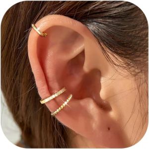 3 Pairs Of Fake Ear Cuff Piercing Ear Cuff For Women Earring No Hole Fake Piercing Earrings Gold / Silver With Box - Neuf