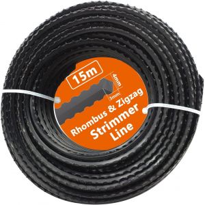 Heavy Duty Rhombus Zigzag Coupe-Herbe Diamètre 3 mm-4 mm Longueur 15 m Nylon Tondeuse Cordon Corde Fil Corde pour Jardin Électrique Débroussailleuse Coupe-Herbe,F3015 - Neuf