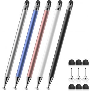 Stylet Pour Écrans Tactiles, 2 En 1 Haute Sensibilité Et Haute Précision Pour Ipad/Iphone/Tablette Android, Compatible Avec Tous Les Écrans Tactiles (Noir/Blanc/Or Rose/Bleu/Argent) - Neuf