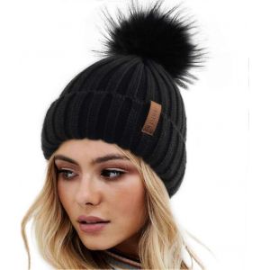 Ventes Promotionnelles Femmes Hiver Tricoté Bonnet Chapeau Avec Fausse Fourrure Pom Chaud Tricot Tête De Crâne Bonnet Pour Femmes - Neuf