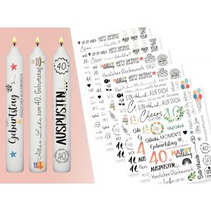 Eryi-® Lot De 6 Films Pour Bougies Din A5 (200 + Motifs) U2013 Cadeau D'anniversaire 40 Ans, Tatouage De Bougie, Impression Par Transfert D'eau, Film Coulissant Pour Décoration De Bougies - Neuf