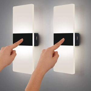 Applique Murale Led Interieur Avec Interrupteur,Lampe Murale &Agrave; Piles Sans Fil Usb Rechargeable Lampe Magn&eacute;tique Noir &Eacute;clairage Mural,Contr&ocirc;le Tactile 3 Luminosit&eacute; R&eacute;glable,Blanc Froid 6000k - Neuf