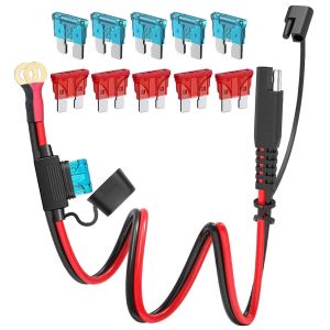 2 Broches Sae Connecteur Etanche, Connectique Sae, 100Cm Sae &Agrave; O Anneau Terminal, Bornes De Batterie Sae,10Awg Le Rallonge C&acirc;ble De D&eacute;connexion Rapide Sae Avec Fusible Protection De 15A/10A - Neuf