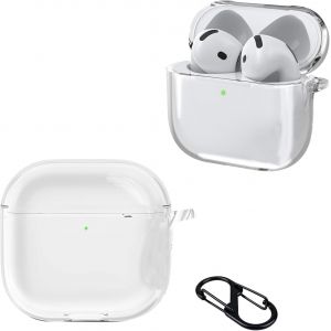 Coque pour AirPods 4 2024, Soft TPU Silicone Ultrafine Anti-Rayure Anti-Drop Protective Cover avec Mousqueton pour AirPods 4, Trasparente - Neuf