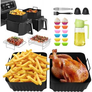 NouvelHorizonstore-Moule Silicone Air Fryer, Lot de 20 Accessoires Air Fryer pour Ninja foodi Dual Zone AF300EU/AF400EU, avec Bouteille d'Huile, 7.6L-9.5L Accessoires Air Fryer Ninja - Neuf