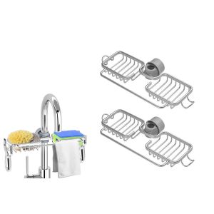 Lot De 2 Organisateurs D'&eacute;vier Avec Porte-&Eacute;ponge Et &Eacute;gouttoir Pour Robinet - Neuf