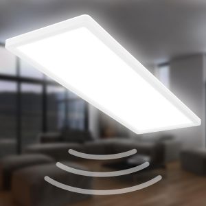 Ulteronixshop-Briloner - Plafonnier Led Avec D&eacute;tecteur De Mouvement Ip44 Port&eacute;e 3m, Couleur De Lumi&egrave;re Blanc Neutre, Plat, D&eacute;tection 120 Degr&eacute;s, Panneau Led, 58x20x3 Cm, Blanc - Neuf