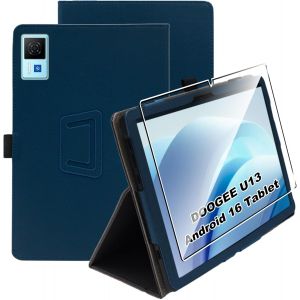 Coque Pour Doogee U13 Andriod 16 Tablet 13" Housse Protection Etui Pu Cuir De Flip Case Cover + [1 Pi&egrave;ce] Verre Tremp&eacute; Protection &Eacute;cran [Veille/R&eacute;veil Automatique] [Support Fonction]-Blau - Neuf