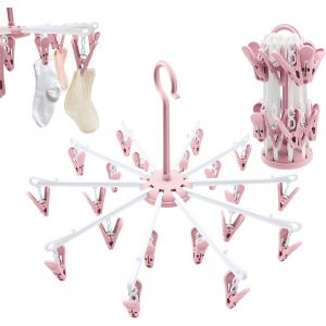 KGABERY-Lot De 2 Séchoirs À Chaussettes-Avec 40 Clips-Mini Séchoir À Linge Rotatif-Petit Porte-Chaussettes Pliable-Pour Chaussettes,Sous-Vêtements,Petits Vêtements (Rose) - Neuf